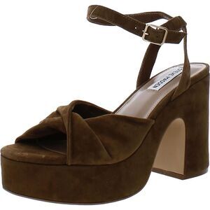 Steve Madden Womens Caelan Brown Suede Block Heel Platform Sandals Shoes NWT